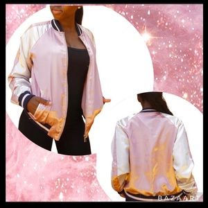 Color block Spring Lightweight Satin Y2K Bomber Jacket by Iris - Medium